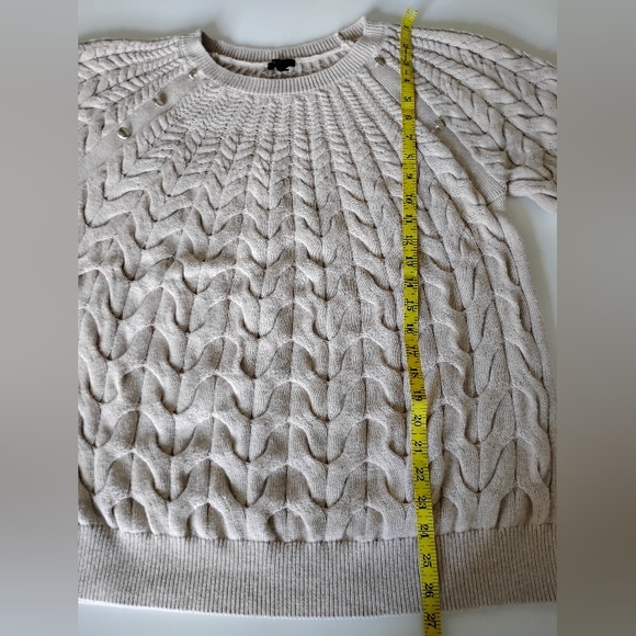 Talbots Cotton Wool Blend Cable Knit Sweater Natural Tan Silver Buttons - Picture 14 of 15